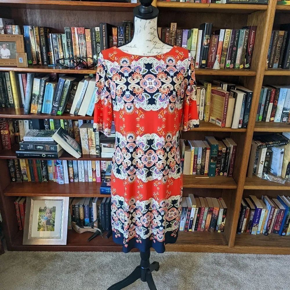 ELIZA J boat neck Paisley tunic dress sz 8 nwt